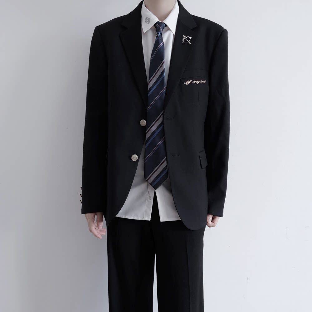 【刺篇】dk制服原创正版黑色学院风刺绣男西装西服休闲外套秋冬