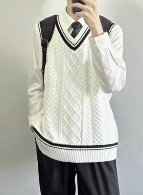 【刺篇】dk制服学生条纹针织马甲毛衣背心学院风校服休闲坎肩男