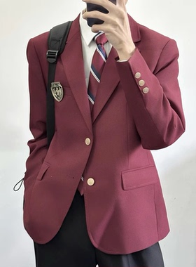 【刺篇】dk制服原创正版酒红色男生西装外套成人礼毕业西服套装