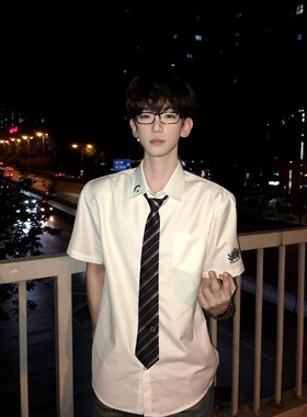 【刺篇】破星 DK制服男款短袖衬衫日系学生白色衬衣休闲上衣夏季