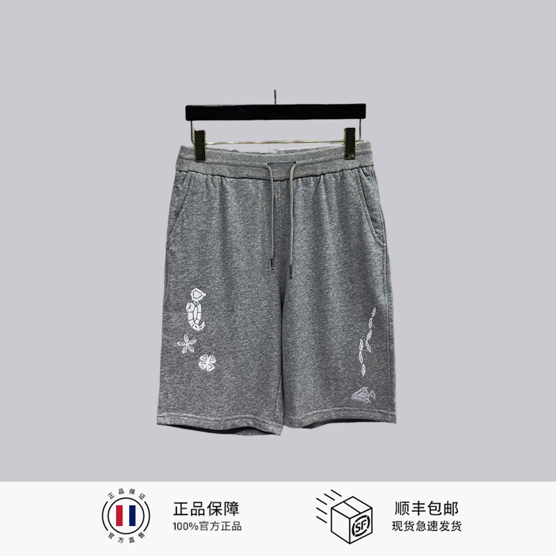 TB短裤休闲运动纯棉五分裤男女款夏季小鱼刺绣中裤TB&IIII布朗