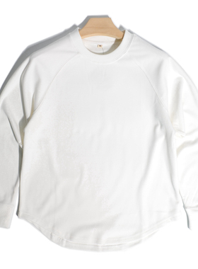 美式复古双面德绒宽松圆弧下摆保暖打底衫休闲插肩长袖T恤卫衣男