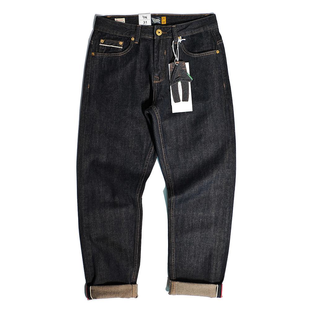 重磅美式复古红白赤耳丹宁牛仔裤