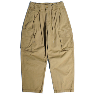 男 日系宽松直筒廓形Chino休闲裤 重磅斜纹纱卡山系双褶阔腿工装 裤