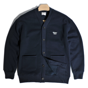 美式 卫衣宽松休闲针织外套夹克 复古港风字母刺绣加绒V领纽扣开衫