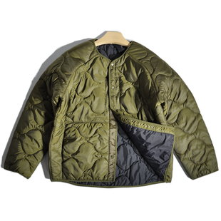 日系复古山系户外工装 无领绗缝保暖棉衣夹克老钱风叠穿外套棉服男