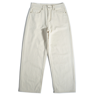 男 老钱巴恩风廓形白色休闲裤 美式 复古阿美咔叽宽松直筒阔腿牛仔裤