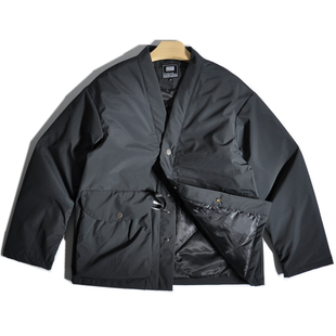 老钱风轻薄款 羽绒服90白鸭绒日系V领大口袋叠穿夹克外套 道袍开衫