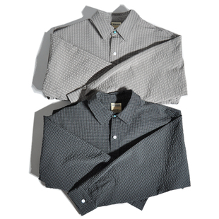 文艺雅痞帅老钱风泡泡纱肌理格纹长袖 宽松廓形休闲衬衣外套男 衬衫