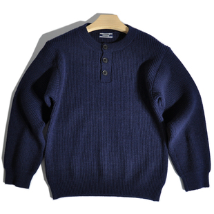 老钱风慵懒廓形半开领毛衣 宝针套头针织衫 美式 复古美拉德亨利领元