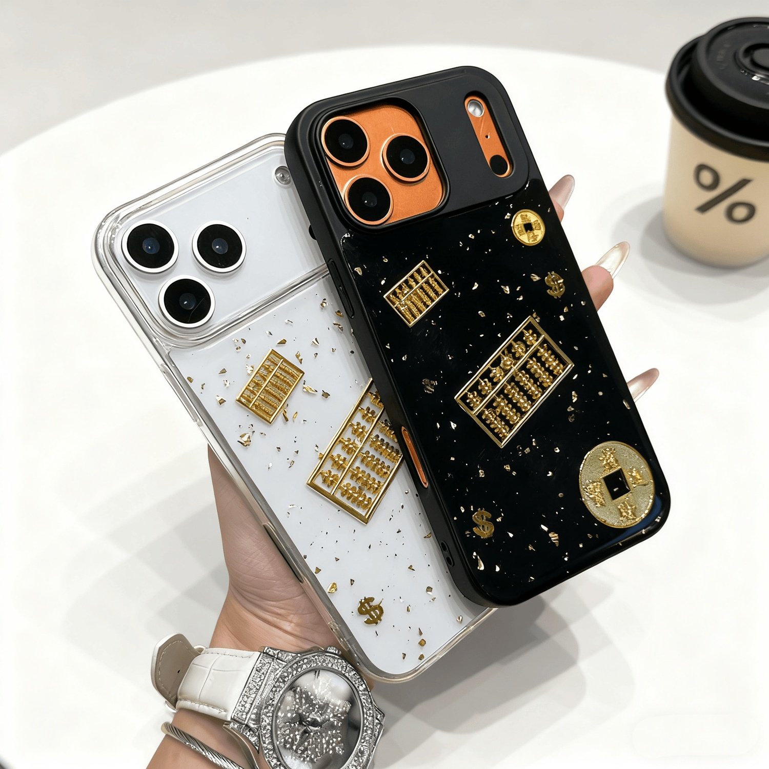 原创金箔算盘适用苹果17手机壳华为mate60新年喜庆Reno14个性小米15/13pro/一加Ace2荣耀300/vivos19保护套12