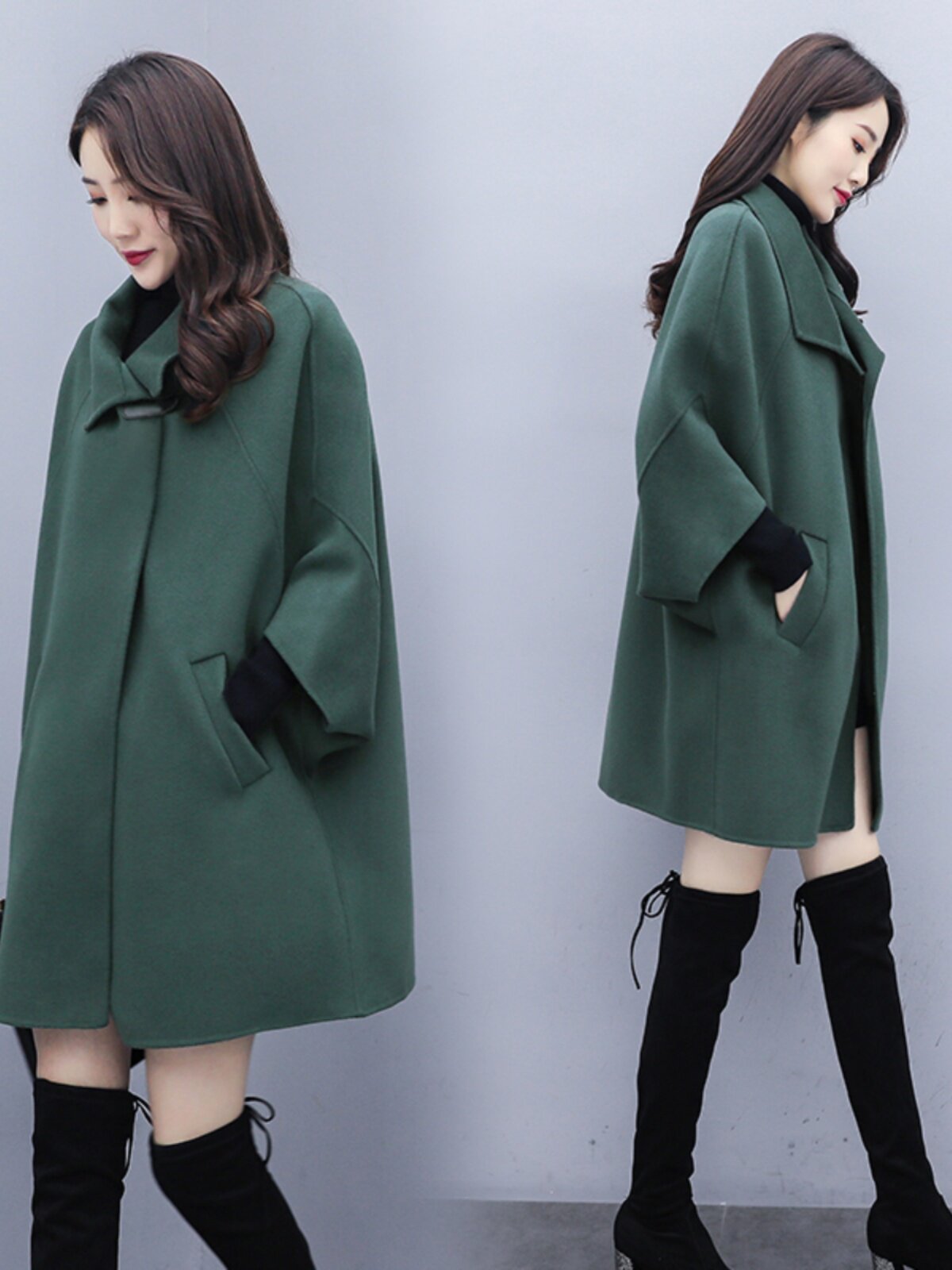 HEPBURN STYLE GREEN NIZI COAT MID-LENGTH WOOLEN COAT AUTUMN 2023 NEW SMALL TWEED AUTUMN WINTER
