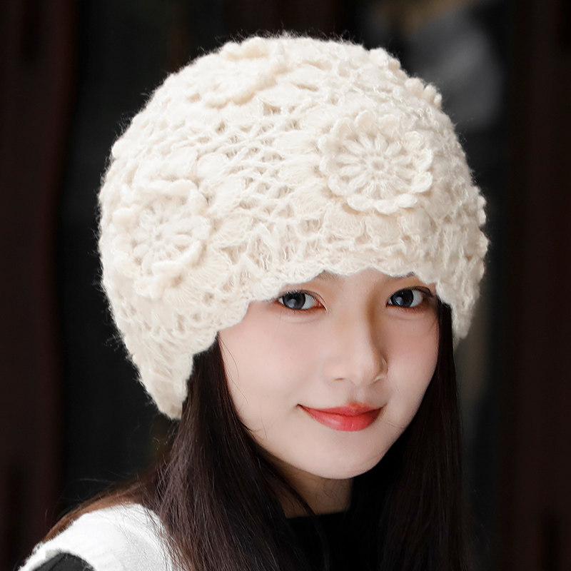 钩花帽优雅女冬季毛线帽