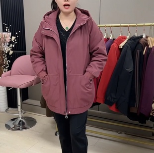 大码女装中老年妈妈装连帽加绒棉服外套2025冬季新款加厚保暖棉衣