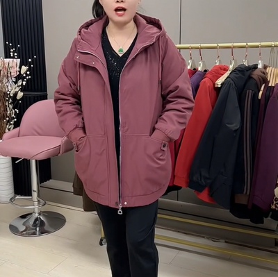 大码女装中老年妈妈装连帽加绒棉服外套2025冬季新款加厚保暖棉衣