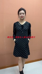2025年秋季时尚洋气年轻圆点罗马棉娃娃领拼接蕾丝长袖气质连衣裙