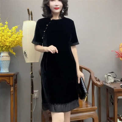 气质黑色连衣裙复古民族风