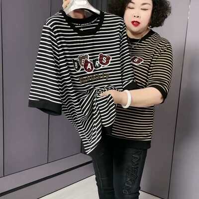 中老年大码薄款女五分袖t恤