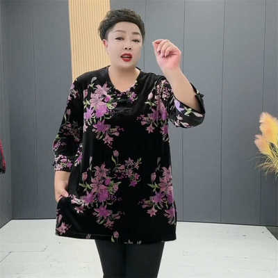 开叉大花大衫金丝绒女复古民族风