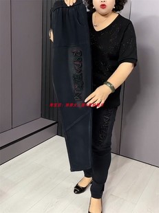 2025春秋加肥加大裤子减龄显瘦胖妹妹松紧腰弹力刺绣牛仔裤小脚裤