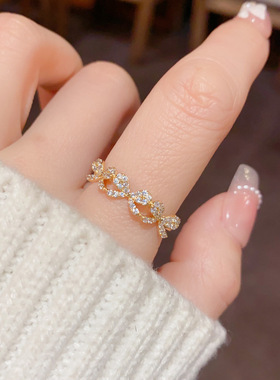 小众时尚设计感微镶蝴蝶结食指戒个性轻奢百搭超闪开口戒