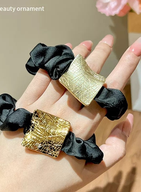 简约气质金属方牌大肠发圈高弹力耐用橡皮筋扎马尾丸子头发绳头饰