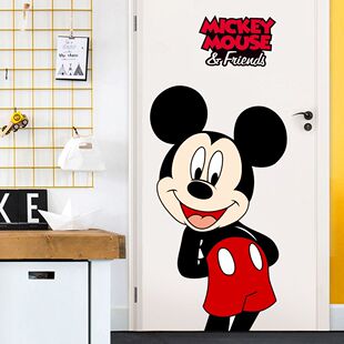 米奇儿童房布置卧室门贴推拉门装饰自粘贴画米老鼠宿舍门墙贴贴纸