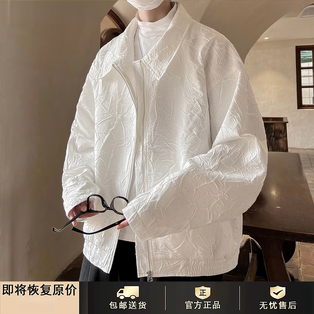 GENIO LAMODE美式褶皱外套男秋季高级感飞行员夹克百搭情侣棒球服