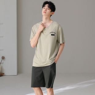 冰丝凉感圆领套头青年学生可外出套装 莫代尔男士 夏季 短裤 睡衣短袖