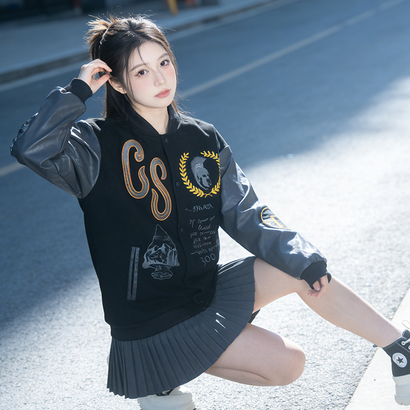 新款撞色休闲夹克外套女