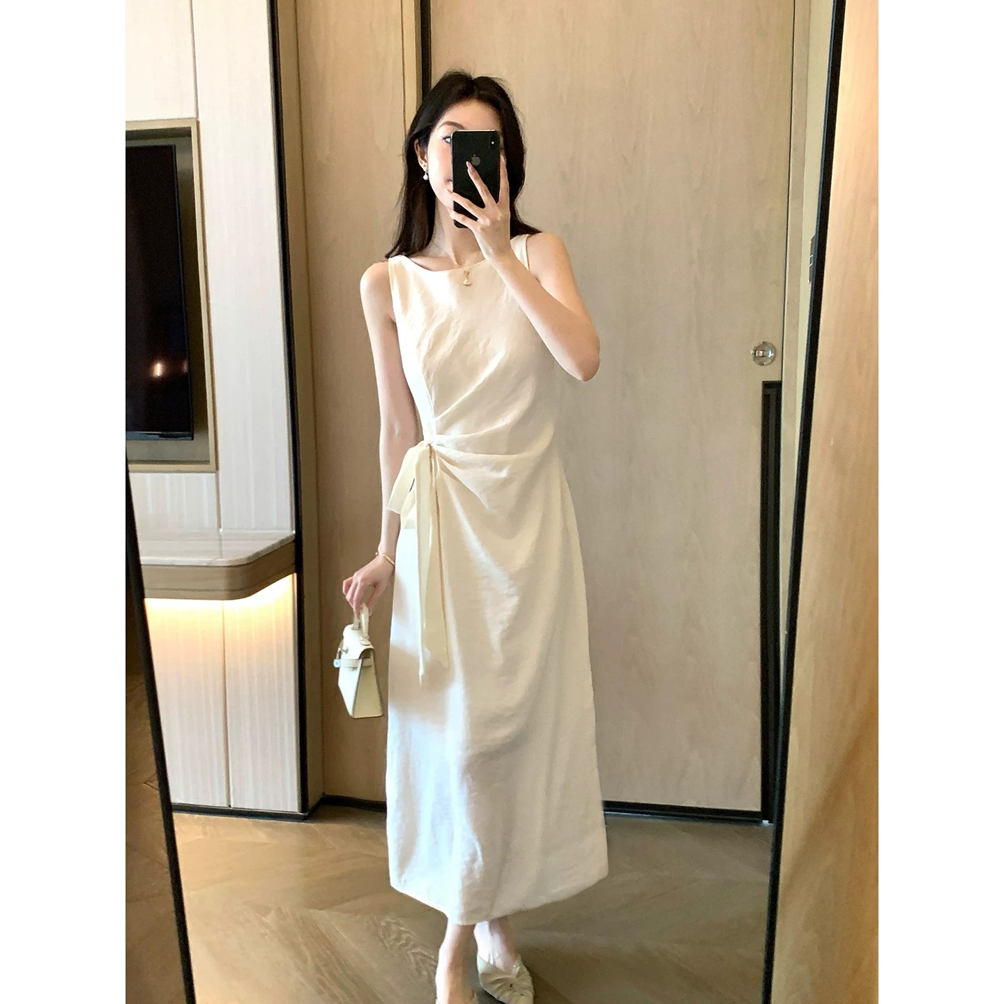 无袖新款小个子收腰显瘦背心长裙