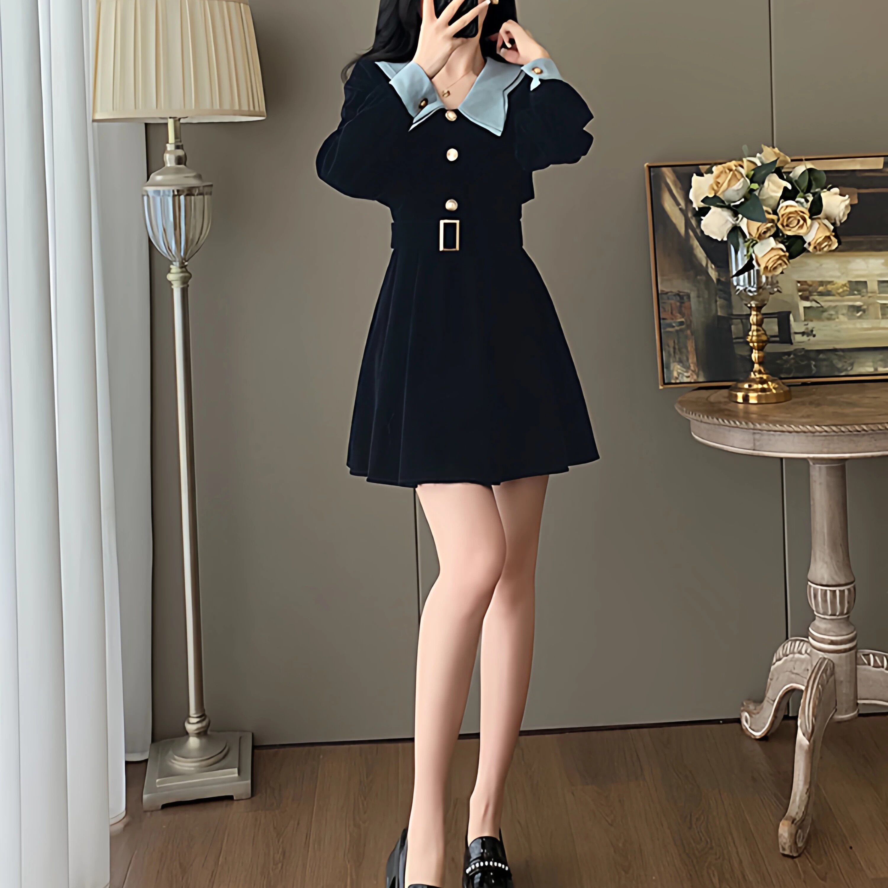 2026年休闲娃娃领丝绒连衣裙女爆款冬季千金风气质生日裙小礼裙
