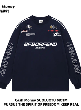 Cash Money数我的钱 赛车风字母印花长袖T恤潮牌男女嘻哈秋季百搭
