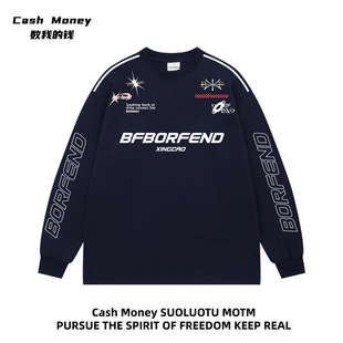 T恤潮牌男女嘻哈秋季 Cash 赛车风字母印花长袖 钱 百搭 Money数我