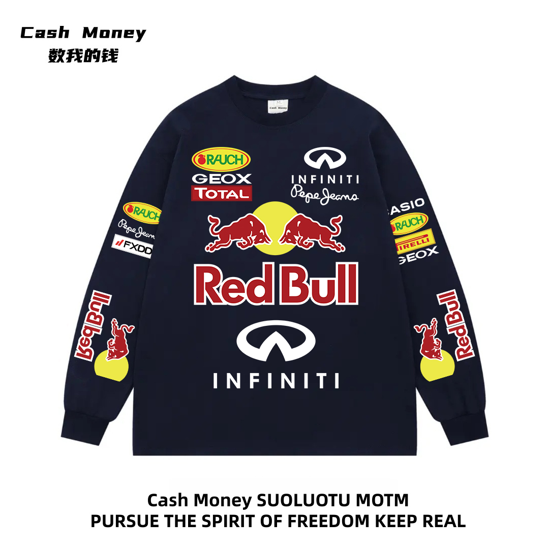 Cash Money数我的钱 美式赛车印花长袖T恤秋冬季男女高街百搭潮流