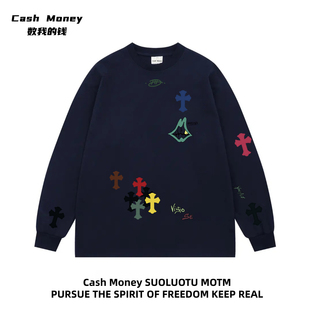 美式 钱 复古秋冬季 长袖 Cash T恤印花慵懒风宽松男女款 Money数我