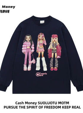 Cash Money数我的钱 美式嘻哈国潮牌卡通印花长袖秋冬季T恤打底衫