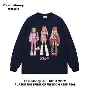 美式 钱 嘻哈国潮牌卡通印花长袖 秋冬季 Cash T恤打底衫 Money数我