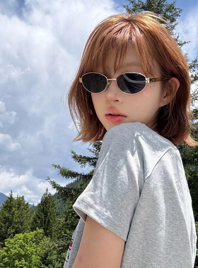 2025新款韩系复古金属椭圆形墨镜女防晒高级感老钱风小框太阳眼镜