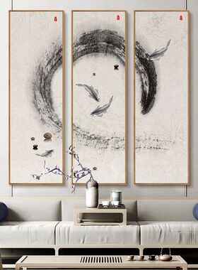 新中式装饰画客厅水墨锦鲤古典挂画沙发背景餐厅茶楼书房酒店壁画