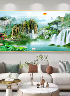 仙家堂口山水画流水生财小桥亭子无活物招财风水画有山有水风景画