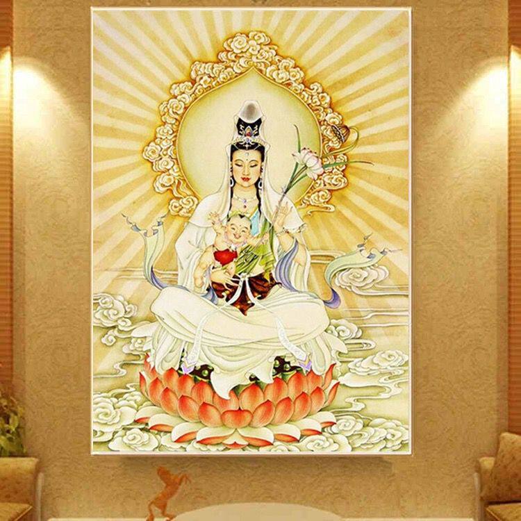 送子观音5D钻石画十字绣坐莲观音满钻佛像佛系列钻石绣新款贴钻画