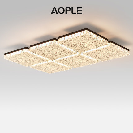 意式长方形客厅吸顶灯现代轻奢水波纹设计LED高级感大厅咖色灯具