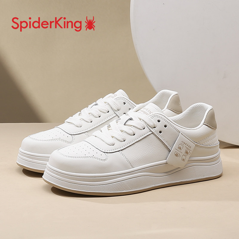 蜘蛛王小白鞋女鞋2025新款百搭厚底显脚小运动平底休闲板鞋ins潮