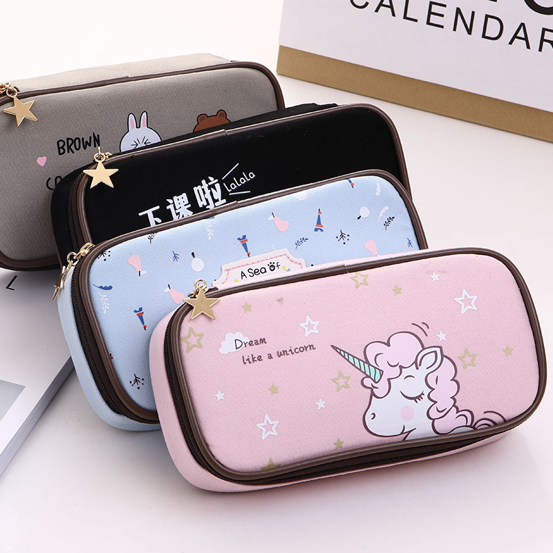 咔巴熊笔袋韩国简约小清新大容量帆布男女生用小学生儿童用铅笔盒大学生创意多功能初中生大号文具盒奖品批发