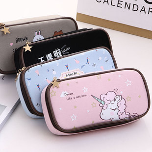 咔巴熊笔袋韩国简约小清新大容量帆布男女生用小学生儿童用铅笔盒大学生创意多功能初中生大号文具盒奖品批发