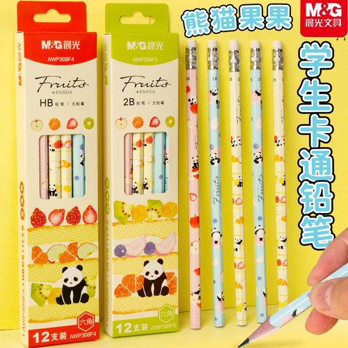 M＆G晨光熊猫果果卡通无铅毒铅笔