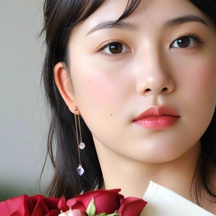 高级感可调节抽拉紫色人造钻石耳环耳夹闪耀氛围感的神长款气质