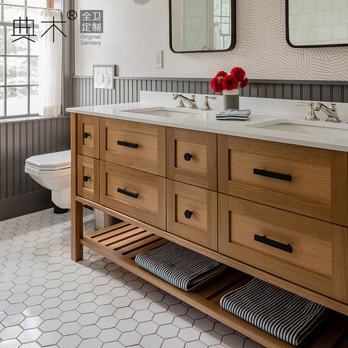 橡木浴室柜落地岩板卫生间北欧