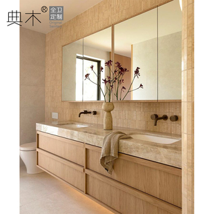 中古风骨格线浴室柜双盆卫浴柜洗手洗脸盆柜组合定制法式复古台盆